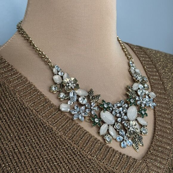Floral Vintage Art Nouveau Rhinestone Necklace Distressed Adjustable Flowers - Picture 3 of 7